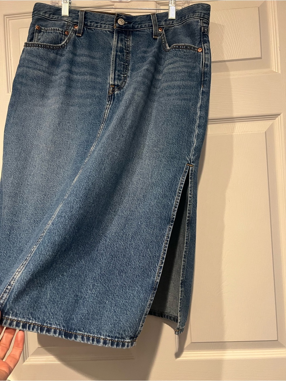 Levi's Straight Leg Blue Denim Skirt with Side Slit